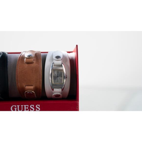 GUESS Y2K Women's Rectangular Analog Interchangeable Leather Cuff Watch *See - Picture 3 of 4